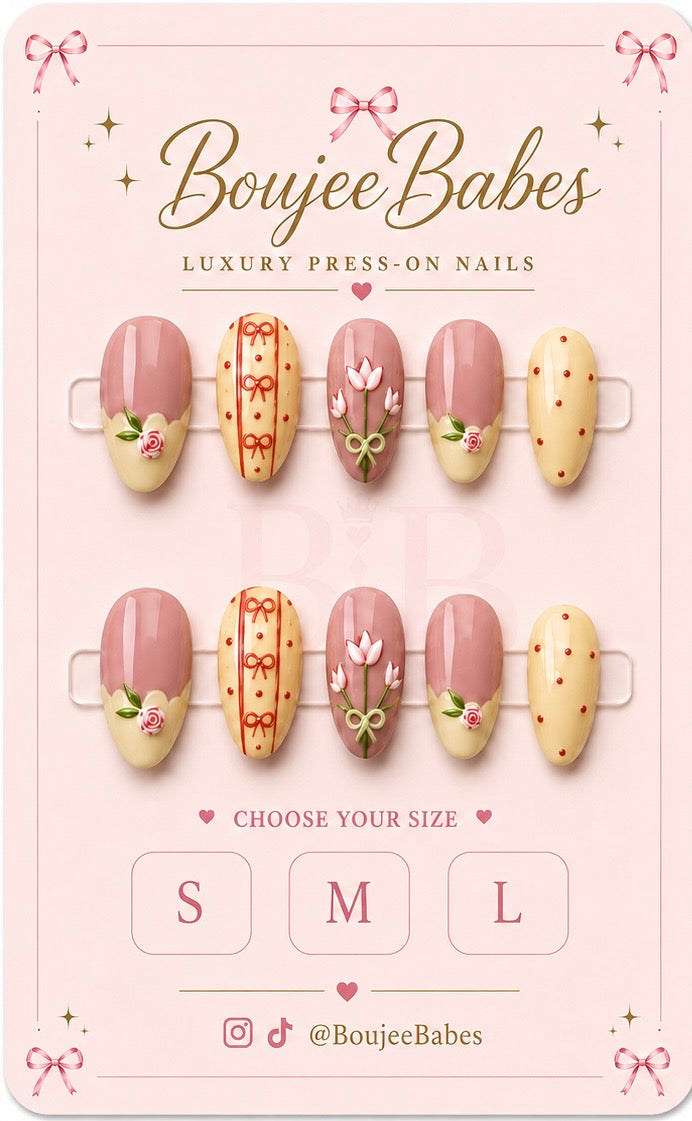 🌷 Blush Tulip Garden Luxury Press-On Nails | Medium Short Almond